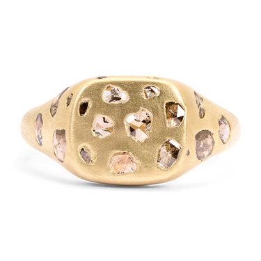 Champagne Diamond Peek-a-Boo Square Signet Ring - Size 4.5 - 12078